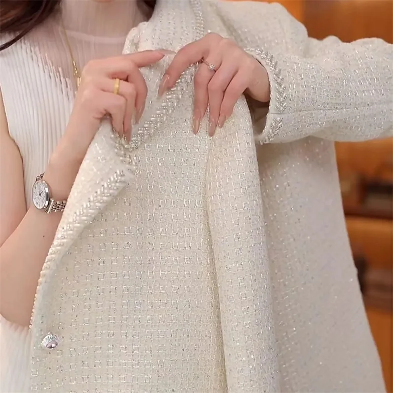 French Small Fragrance Coat Wool Tweed Jacket Women Autumn 2026 New Outwear High Sense Overcoat Preparation Celebrity Top Female