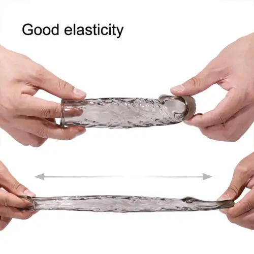 Male Reusable Condom-Men-Penis-Extender-Enlarger-Sleeve-Bigger-Girth-Enhancer Delay Lasting Crystal Cock Reusable Penis Rings