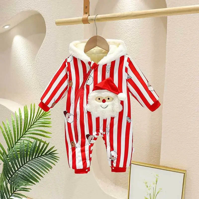 0-24 Months Toddler Baby Boy Girl Christmas Jumpsuit Hooded Long Sleeved Festival Romper Autumn&Winter Warm Bodysuit