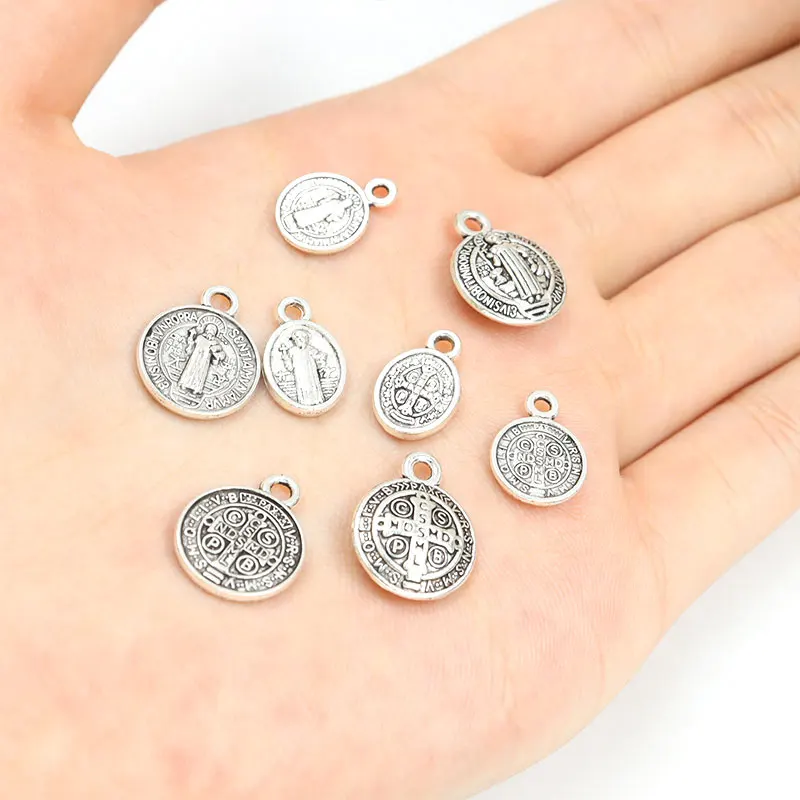 Saint Benedict Medallion Charms 10/20/30/40pcs Jesus Cross Catholic San Benito Pendants For DIY Religious Necklaces Bracelets