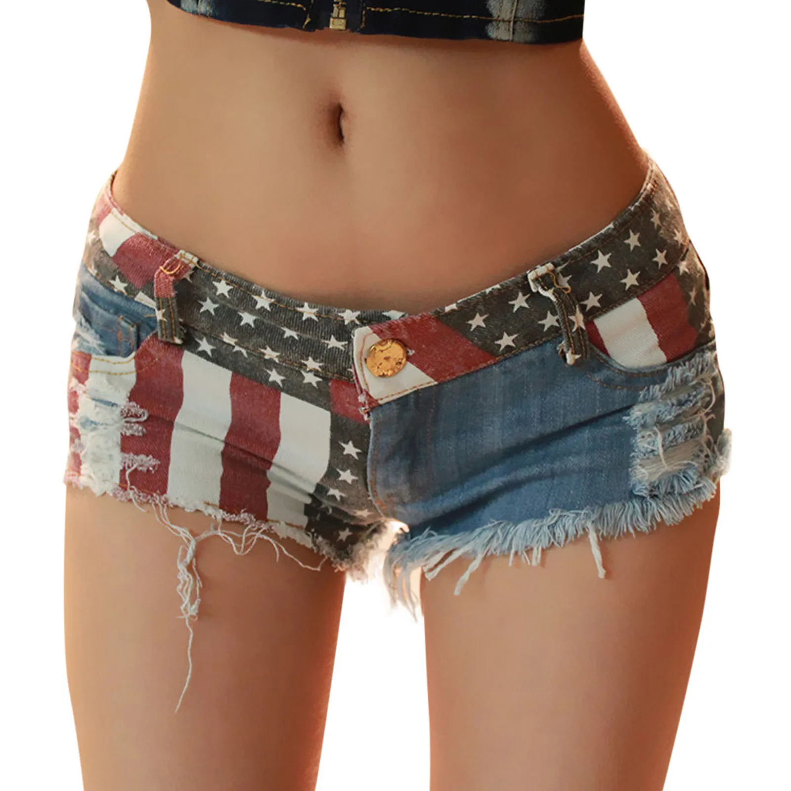 Women\'s Denim Shorts Sexy Hot Pants Low Waisted Distressed Jeans With Pockets Patchwork Slimming Fit Shorts For Female