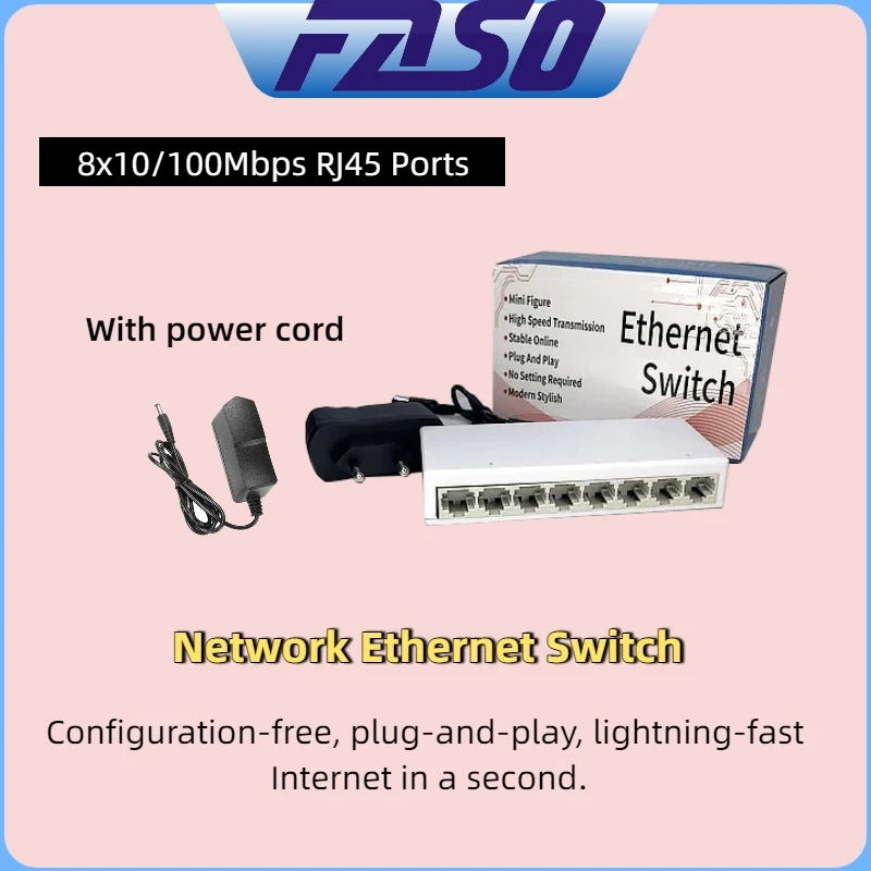 

8-портовый сетевой коммутатор Ethernet, пластиковый корпус 10/100 Мбит/с, поддерживает полнодуплексный/полудуплексный RJ45 MDI/MDIX, подходит для офиса и дома