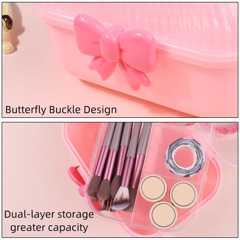 1Pc Double Layer Bow Plastic Nail Brush Tie Hairpin Storage Jewelry Children\'s Hair Accessories Organizer Portable Nail Tool Box