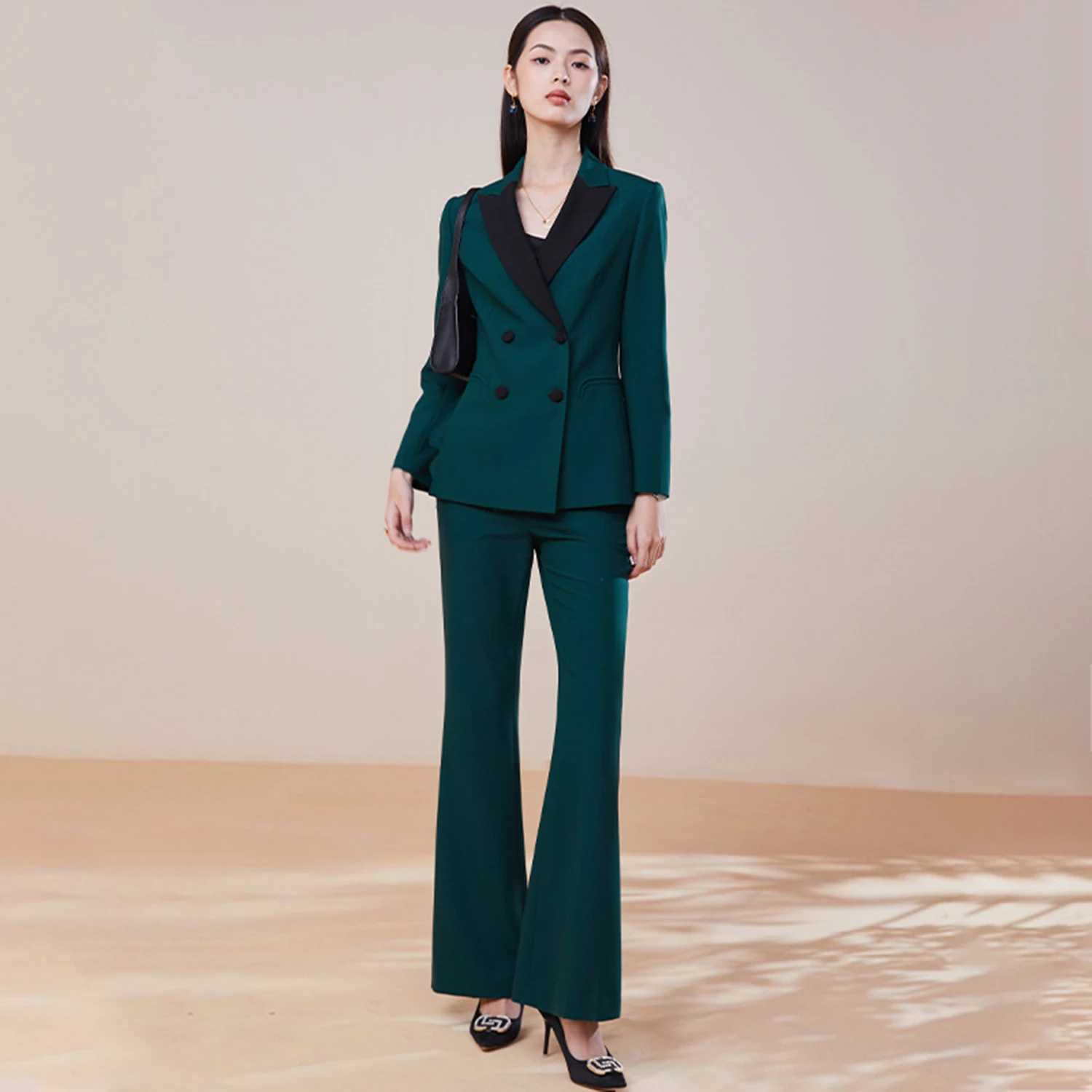 

Allingentle Green Women's Suit 2 Piece Set Double-Breasted Blazer Pantsuit Set for Business Office Work Outfits Customize