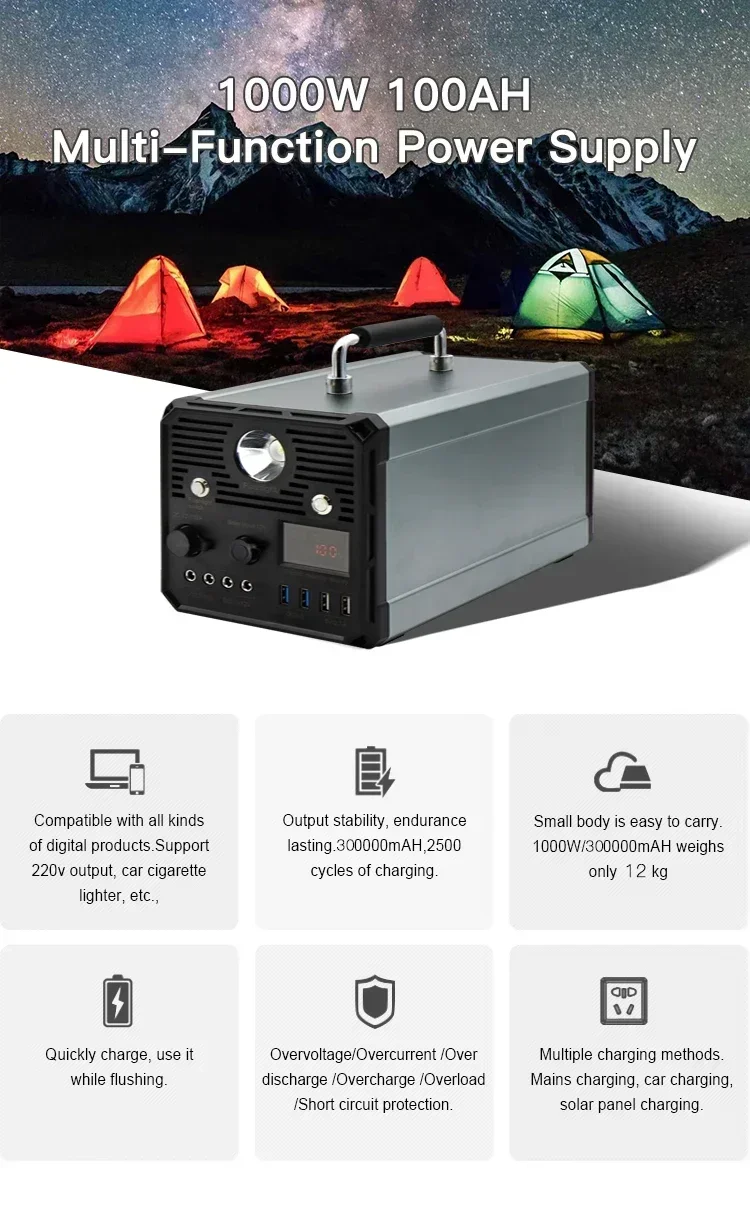 New Products Outdoor Solar Power Bank Station for Computer 220V Powerbank solar energy generator 1000w portable power station