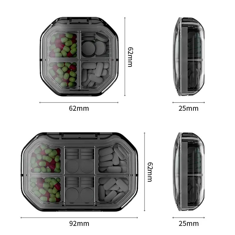 6 Grids Pill Storage Box Travel Medicines Storage Box Drug Separation Mini Portable Organizer Container With Seal Ring