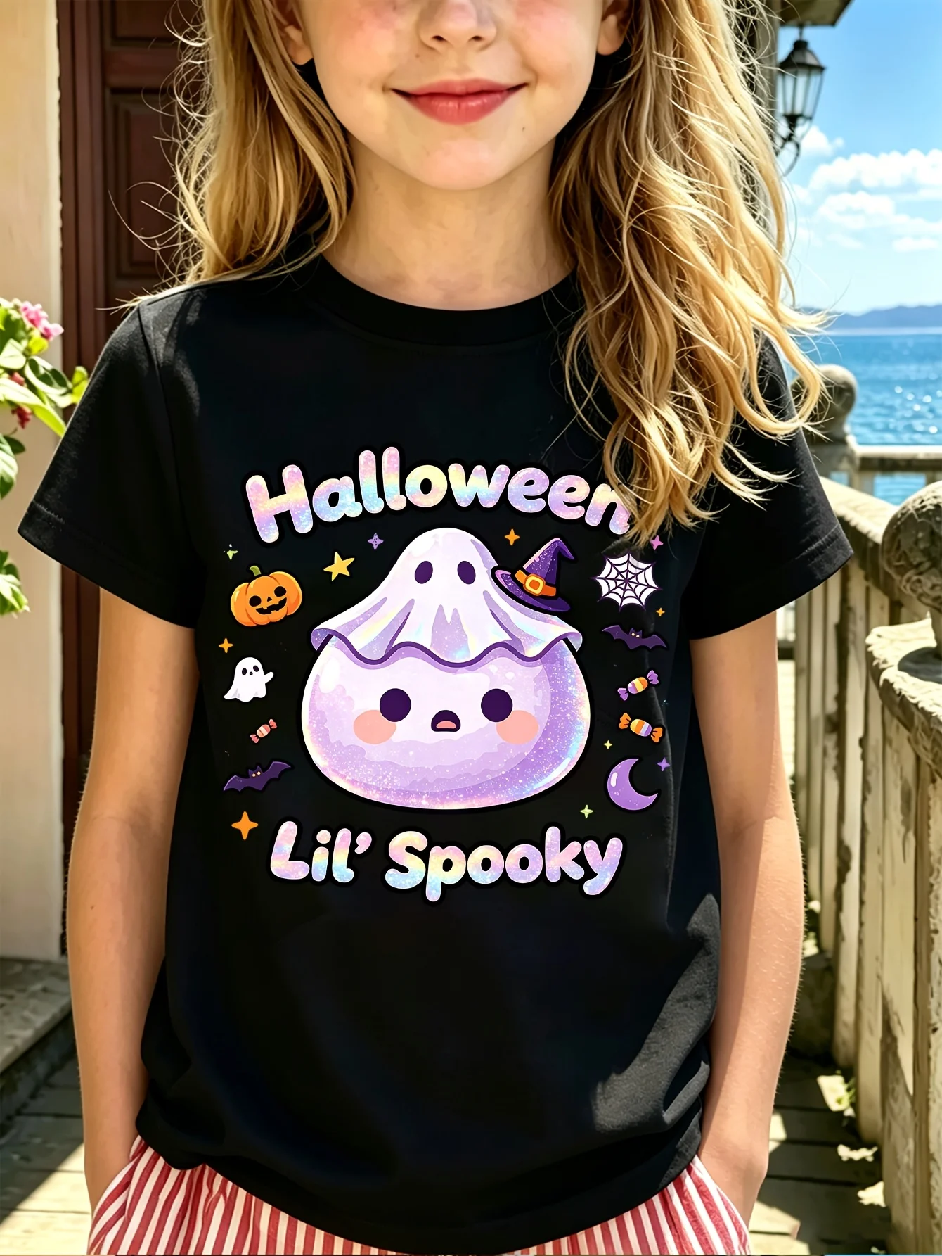 Kids Boys Girls Family Matching T Shirt Lil Spooky Halloween Cute Ghost Pumpkin Graphic Print Short Sleeve Crew Neck Tee Tops