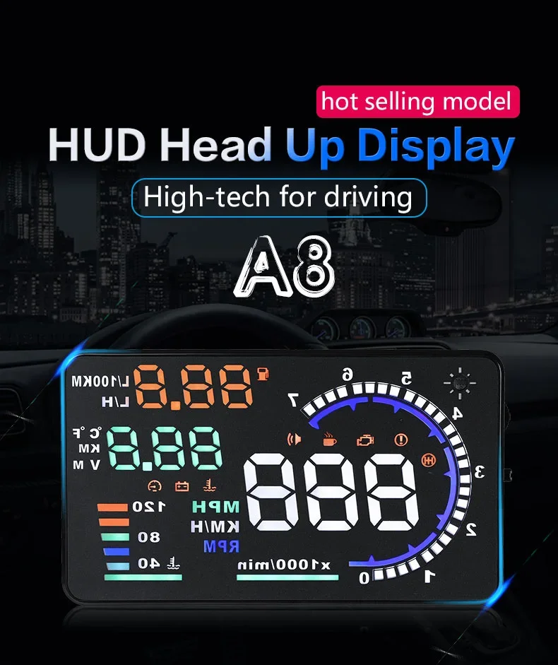 Auto Head-Up-Display RPM Tachometer A8 OBD HUD Head-up-Display Tachometer mit Geschwindigkeitswarnung Auto Elektronik Zubehör – Detail 9