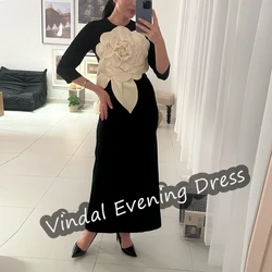 Vindal Scoop Neckline Evening Dress Ankle Length A-Line Elegant Built-in Bra Sexy Satin Saudi Arabia 3/4 Sleeves For Woman 2024