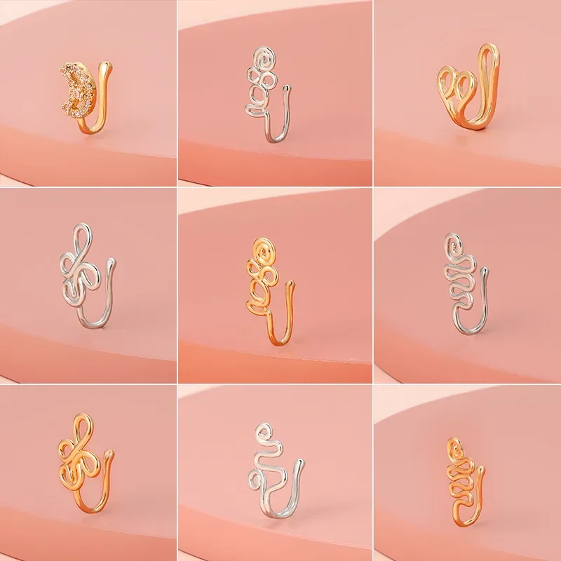 Fashion Nose Ring Charm Crystal Butterfly Pentagram Nose Ring Women Fake Piercing Clip on Nose Ear Rings Body Jewelry