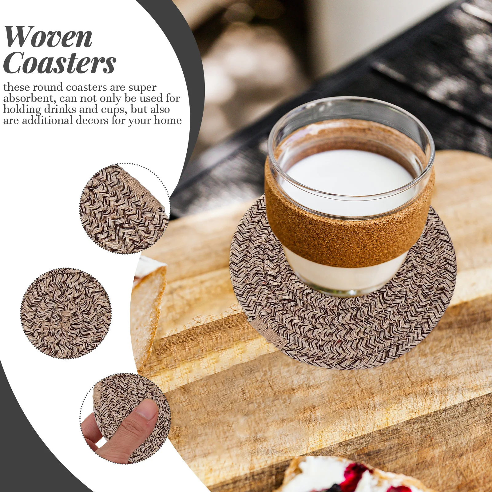 

8Pcs Cotton Rope Woven Coasters Heat Resistant Table Cup Mats Pot Holders Thick Drink Coasters for Office Home Dorm Cafe Use