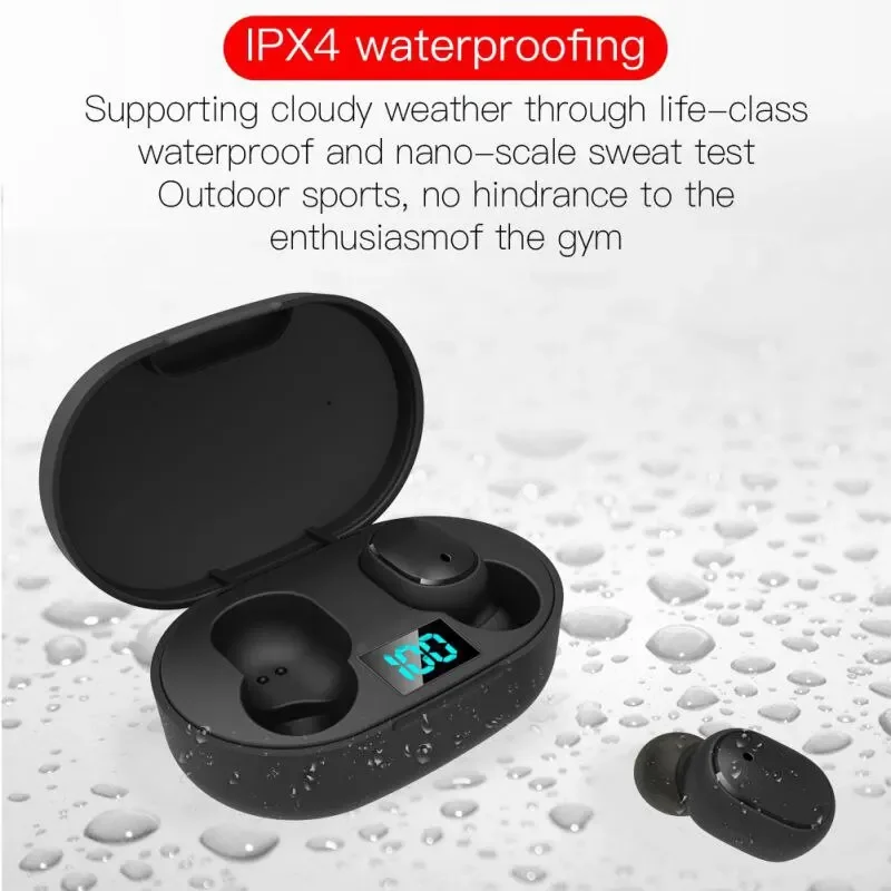 E6S TWS sem fio Bluetooth fone de ouvido à prova d'água com cancelamento de ruído LED Fones de ouvido com microfone sem fio Fones de ouvido Bluetooth