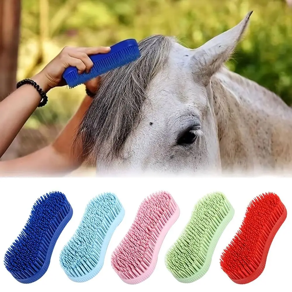 1Pcs Colorful Horse Grooming Brush Hard Bristle Plastic Horse Accessories Silicone Equestrian Massage Tool Hard Bristle