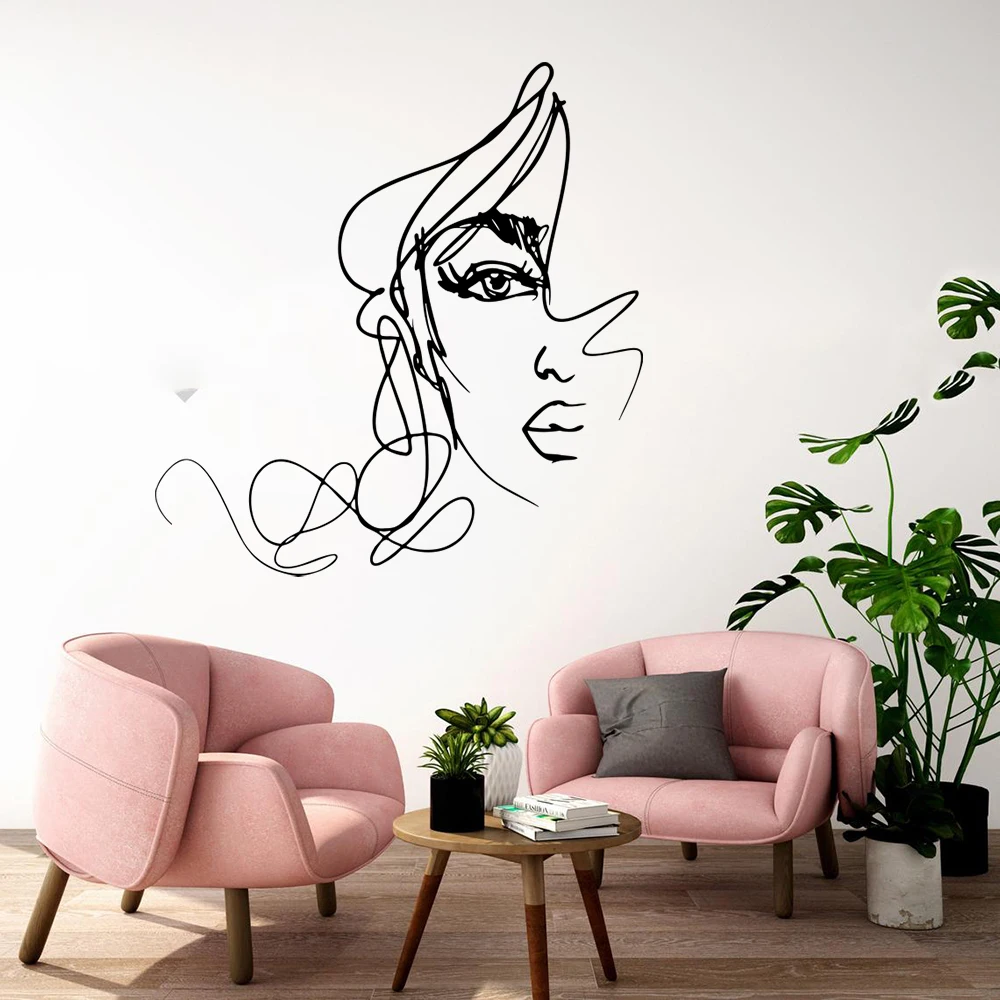 Beauty Salon Girl Face สติ๊กเกอร์ติดผนังห้องนั่งเล่นทรงผมเล็บสปาแต่งหน้า Salon Wall Decal Studio Home Decor
