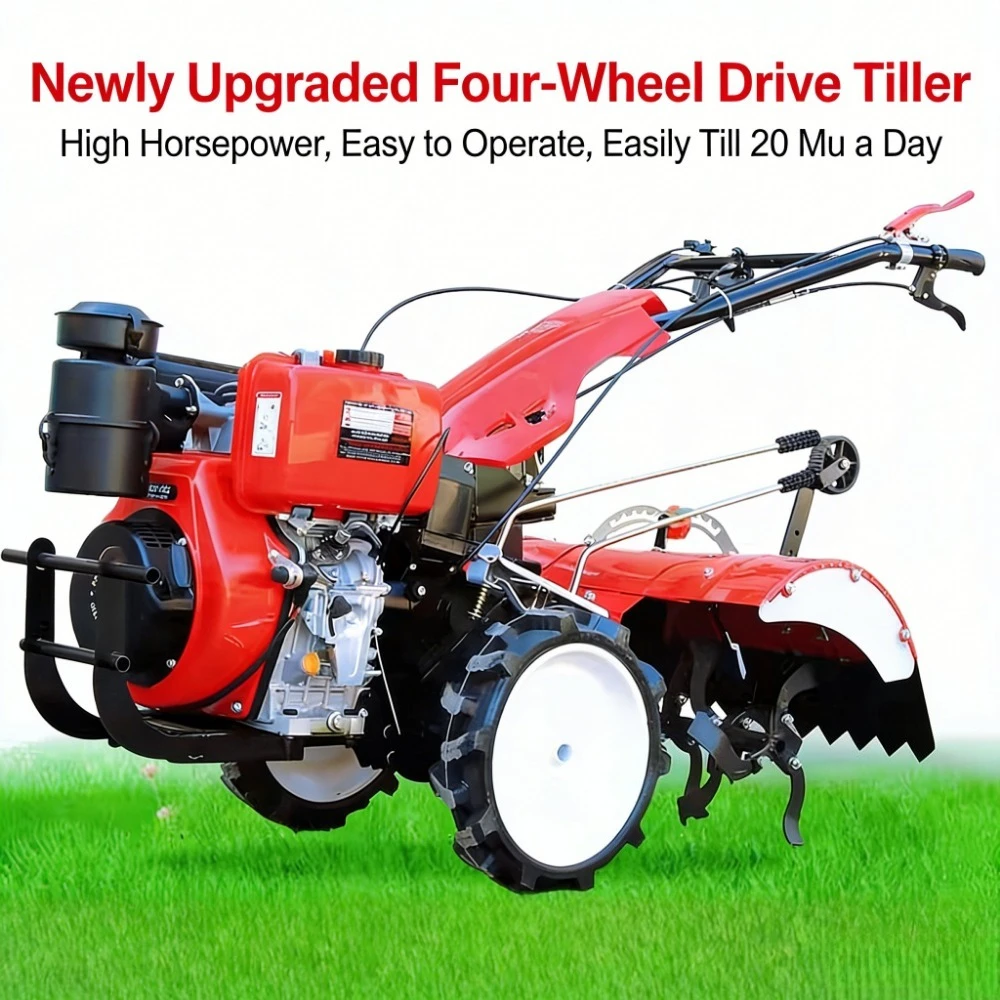 

4 Wheel Self-Propelled Rotary Tiller Cultivato Multi-Function Micro-Tiller Small Agricultural Ditching Walking Tractor