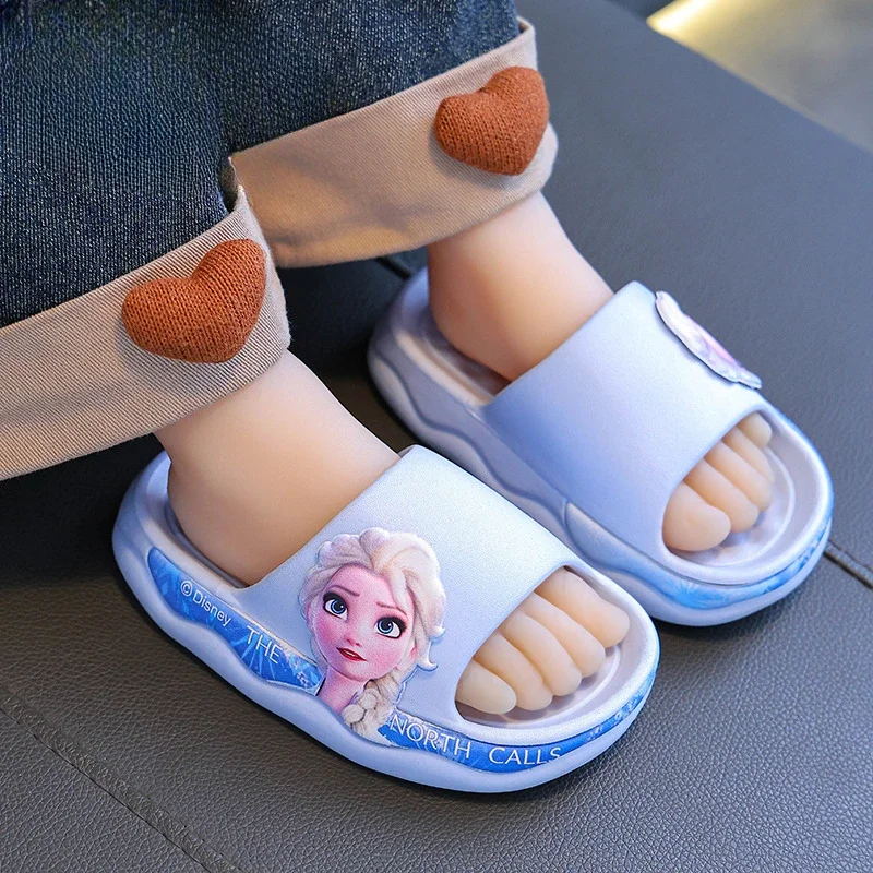 Disney Frozen Girls Princess Slippers Cartoon Elsa Anti-Slip Baby Sandals Kawaii Kids Slippers Sizes 24-35