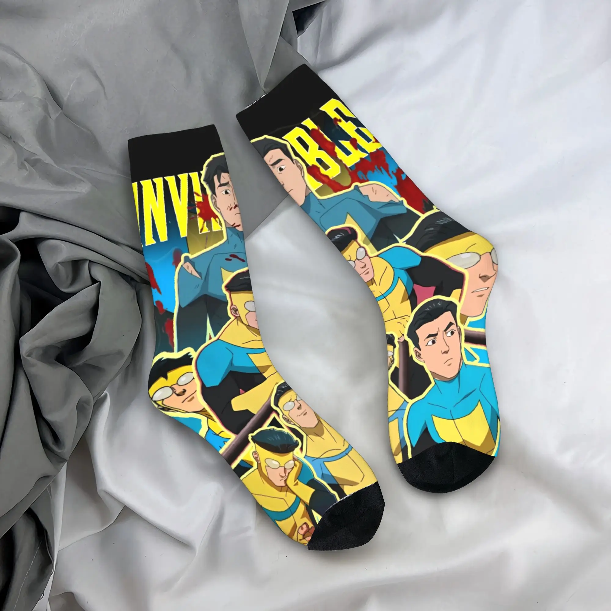 

Invincible Mark Grayson Cartoon Socks Leisure Stockings Winter Anti Bacterial Men Socks Warm Soft Pattern Skateboard Socks