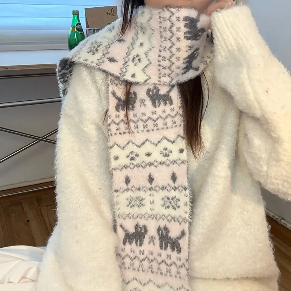 

Простой жаккардовый вязаный шарф с узором снежинок в стиле Fair Isle, утолщенный зимний кашемировый шарф, теплый шерстяной палантин в корейском стиле для женщин/мужчин