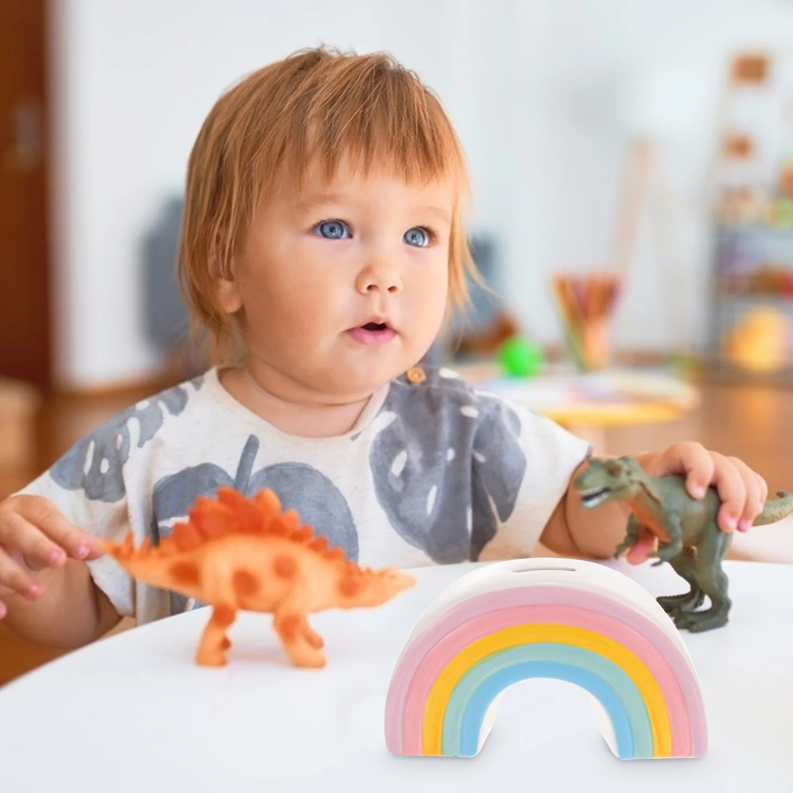 حاوية عملات معدنية من السيراميك على شكل حيوان قوس قزح، وعاء توفير إبداعي، صندوق تخزين أموال سطح المكتب للاستخدام المنزلي للأطفال