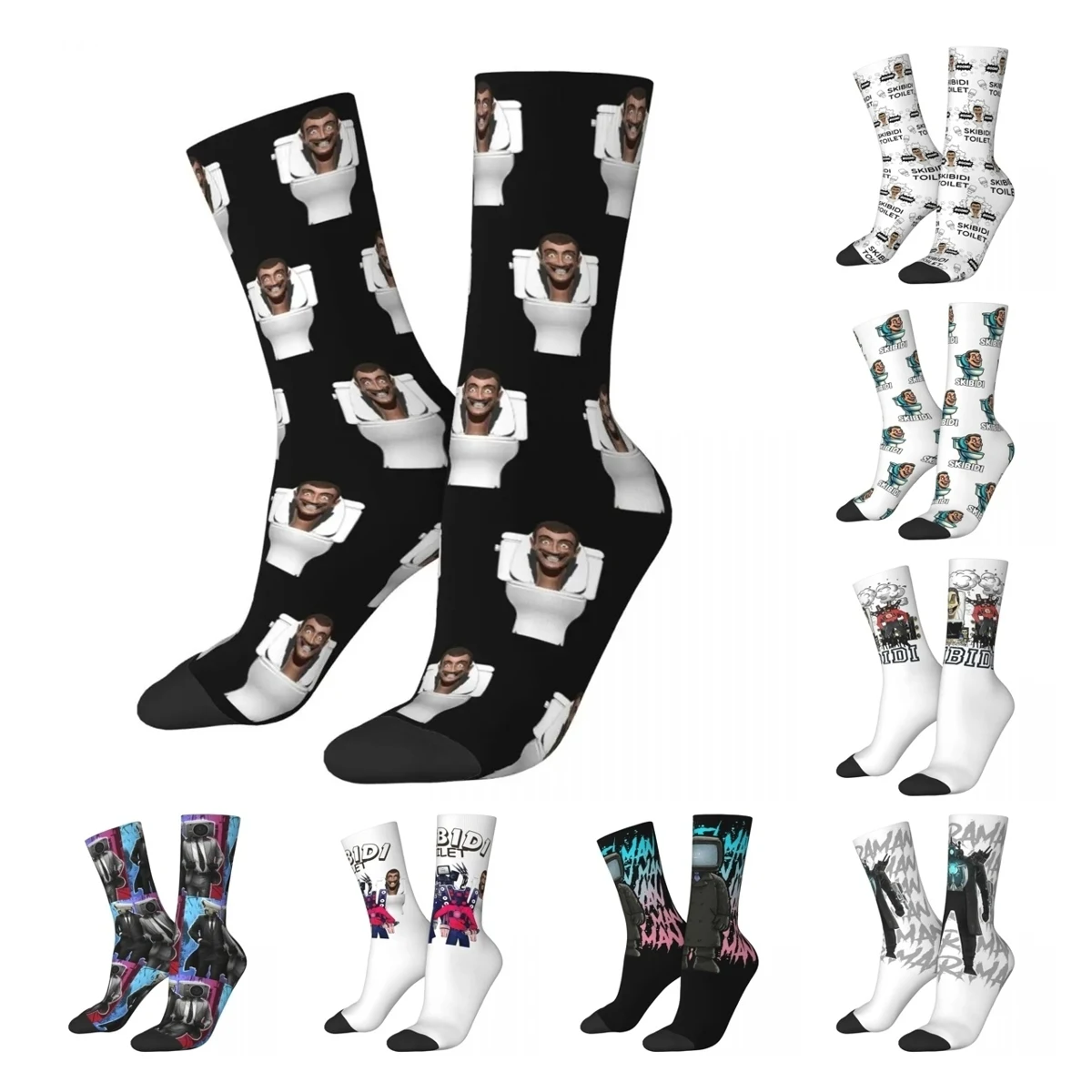 Autumn Winter Casual Women Men Skibidi Toilet Meme Socks Breathable Basketball Socks