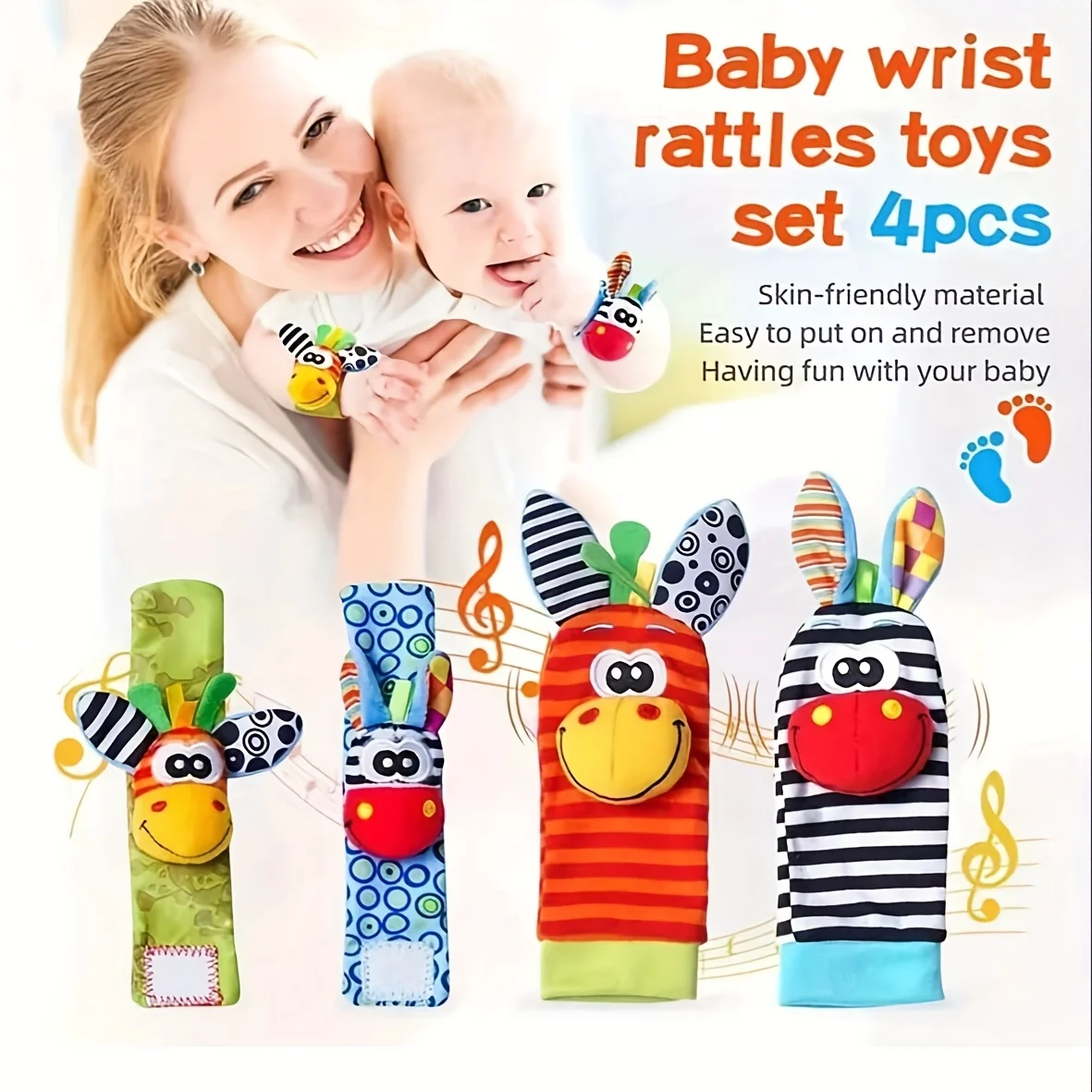 4pcs/Set Baby Infant Wrist Rattle Socks Toys 0-12 Month Girl Boy Early Educational Development Cute Toddlers Sensory Gifts view 2