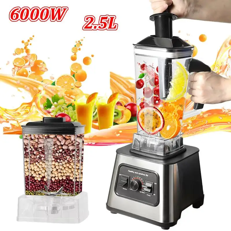 Licuadora de Alta Velocidad 2 en 1 de 6000W, Capacidad de 2.5L, 9 Velocidades Ajustables, Licuadora para Triturar Hielo y Hacer Jugos, Procesador de Alimentos Multifunción