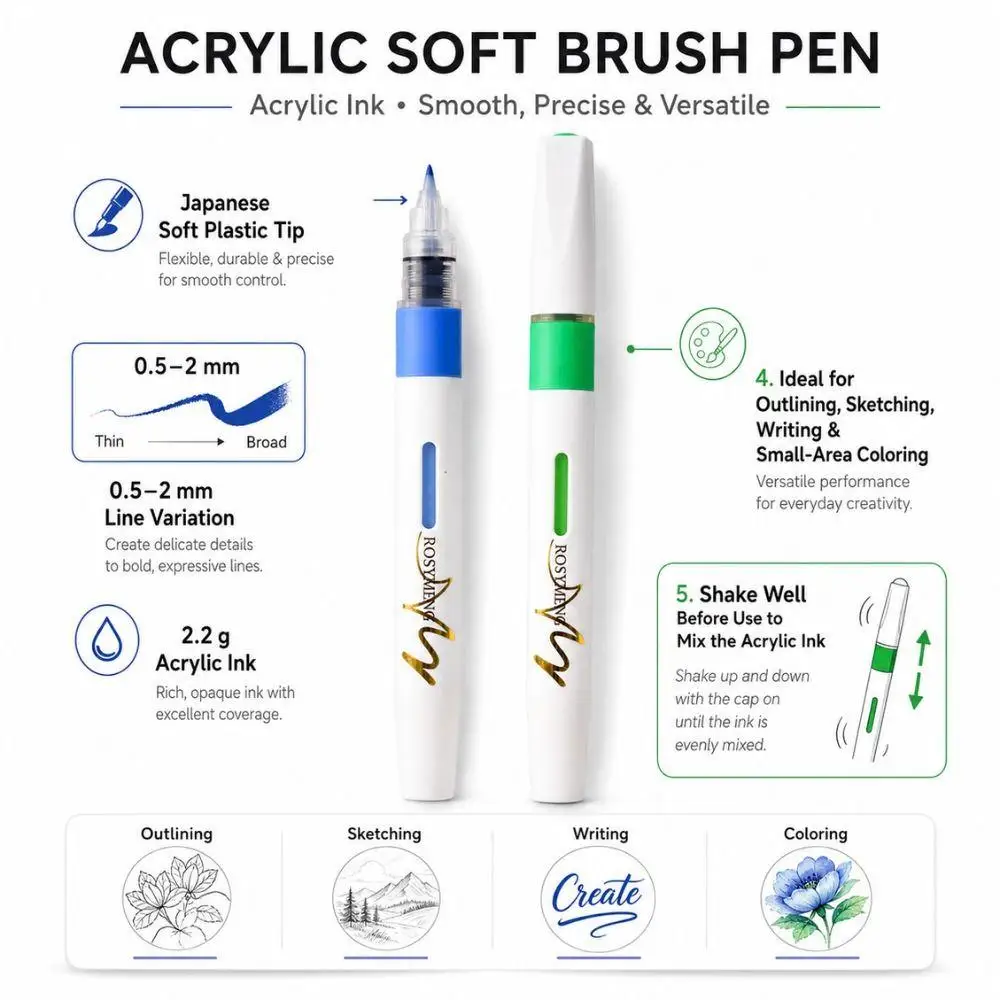 48 60Pcs 6 Colors Brush Pen Set Direct Liquid Liquid Art Markers School Supplies