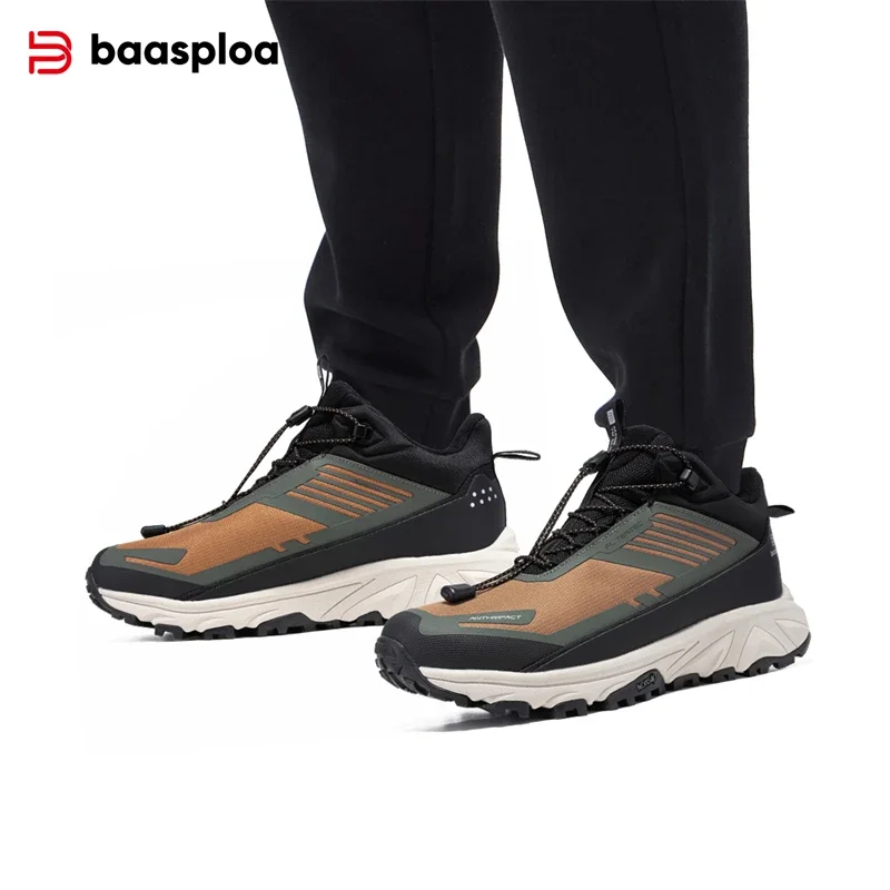 Baasploa New Men Hiking Shoes Outdoor Waterproof Resistant Non Slip Sneakers Male Casual Lightweight Plush Warm Walking Shoes