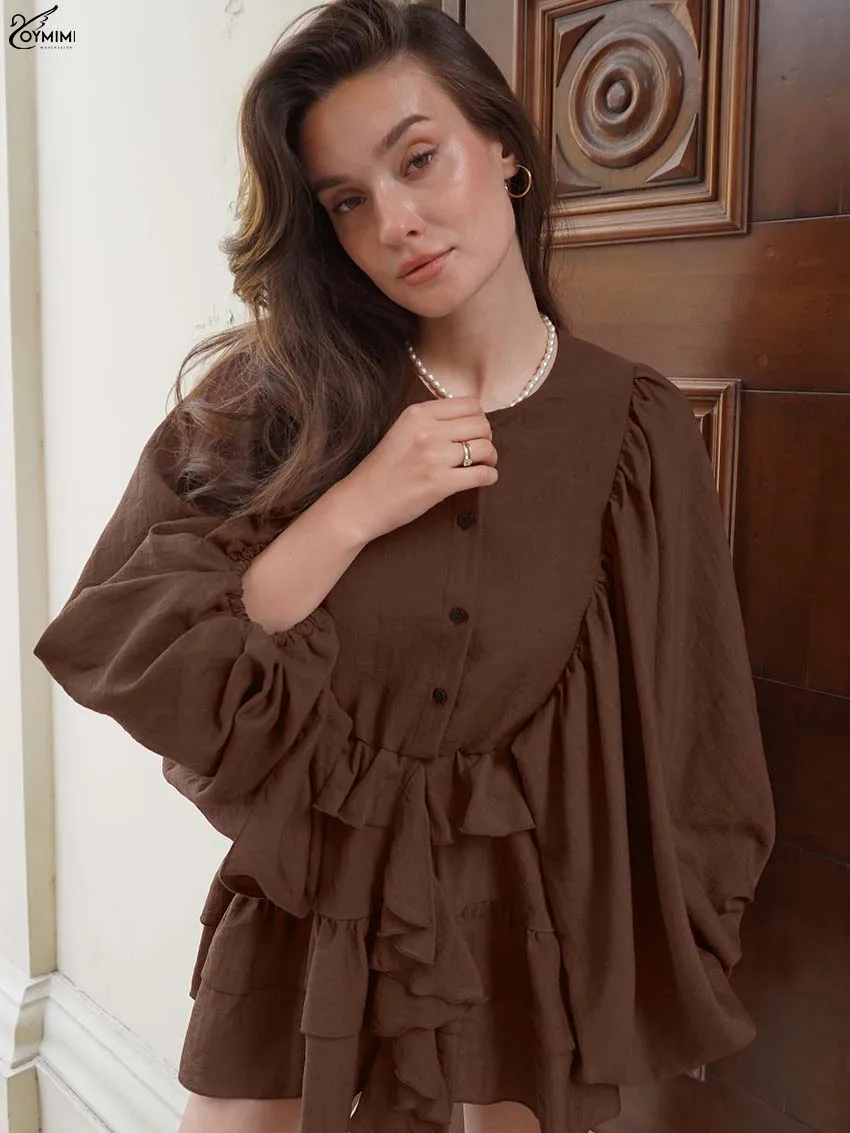 Oymimi Fashion Pink Print Women's Dress Elegant Spaghetti Strap Lace High Waist Dresses Autumn New Asymmetrical Mid-Calf Dresses