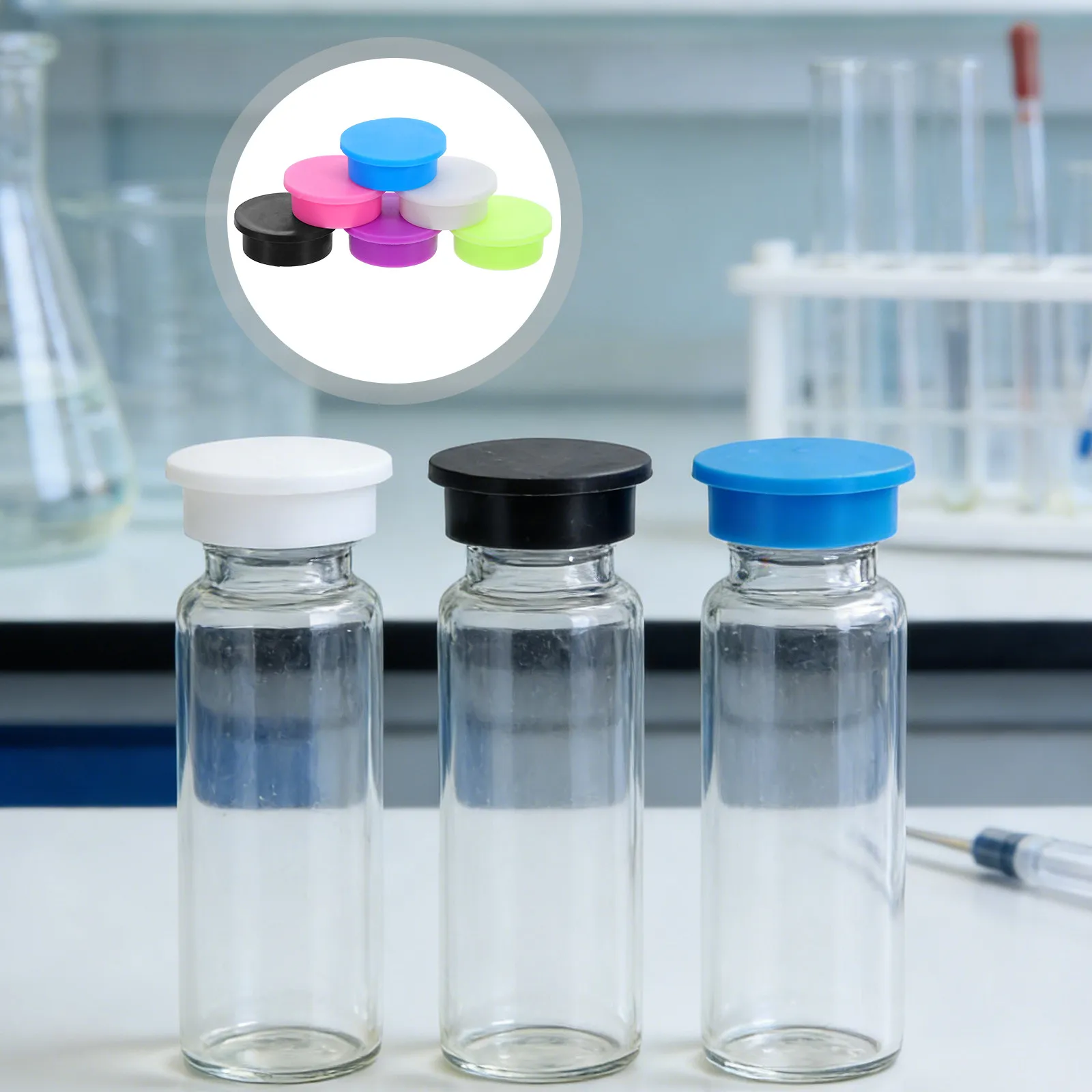 12Pcs Vial Caps Glass Protective Leakproof Dustproof Covers 6 Colors for 5Ml Peptides Storage Laboratory Safe Sealing Reusable