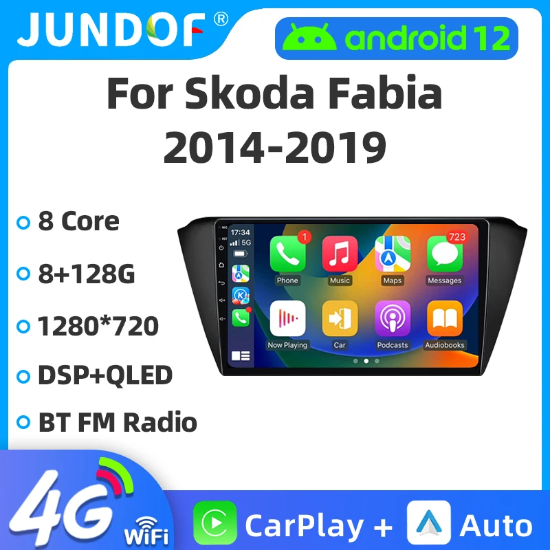 

For Skoda Fabia 3 III 2015 - 2019 QLED Screen DSP Auto Radio Stereo Car Multimedia Android 13 Video Player 2din Carplay GPS Navi