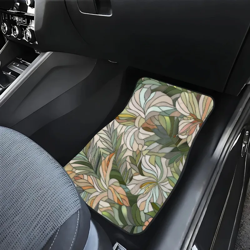 2D Flat Colorful Leaf Patchwork Car Floor Mats, Universal Fit For Most Vehicles, Fresh Car Interior Decoration Accessories That