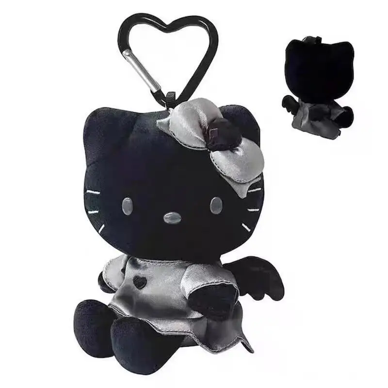 جديد سانريو أسود رمادي كيوبيد الملاك مرحبا كيتي أفخم المفاتيح يجلس جانب Kawaii مجنح أفخم دمية حقائب اليد DIY الديكور #1