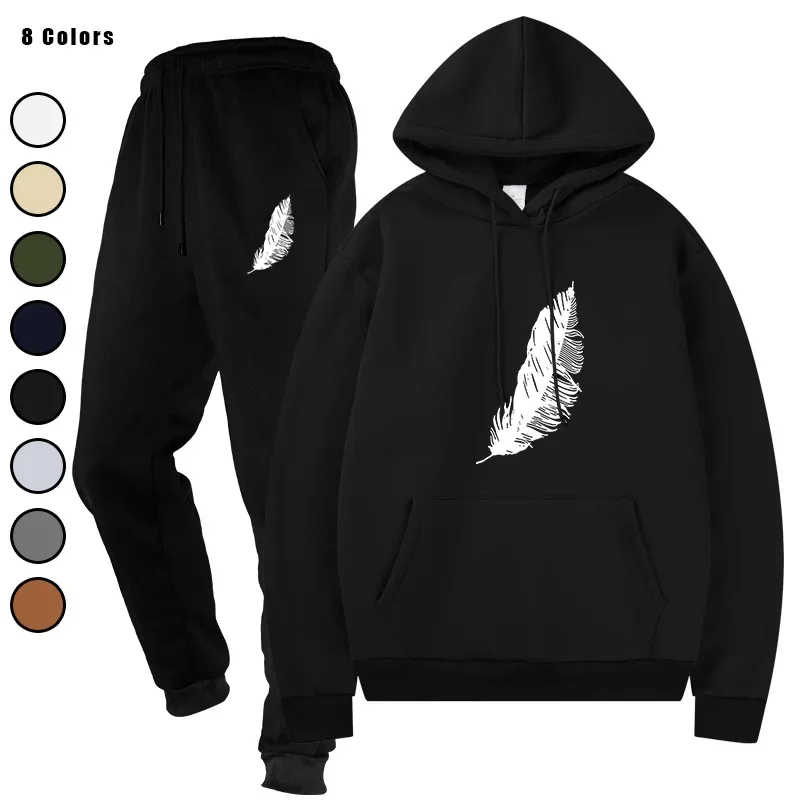 

2025 Autumn and Winter Men's Printed Sports Fashion Running Hooded Coat Leisure 2 - piece Set