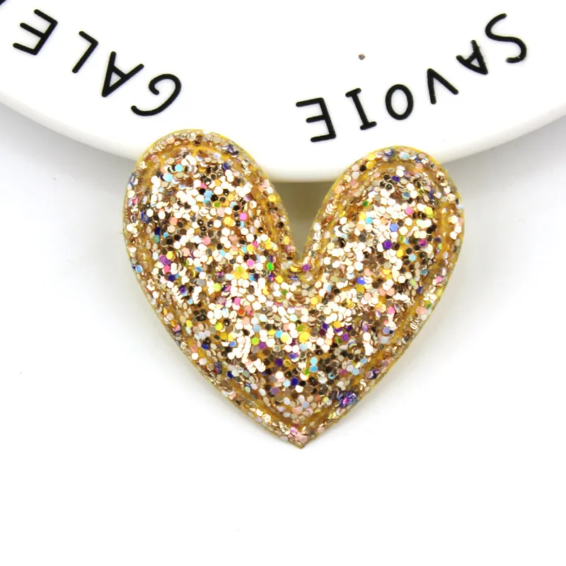 20Pcs 4.5*5cm Glitters Heart Shape Shiny Padded Appliques for Kids BB Clip Hat Decor Ornament and Garment Accessoires wholesale