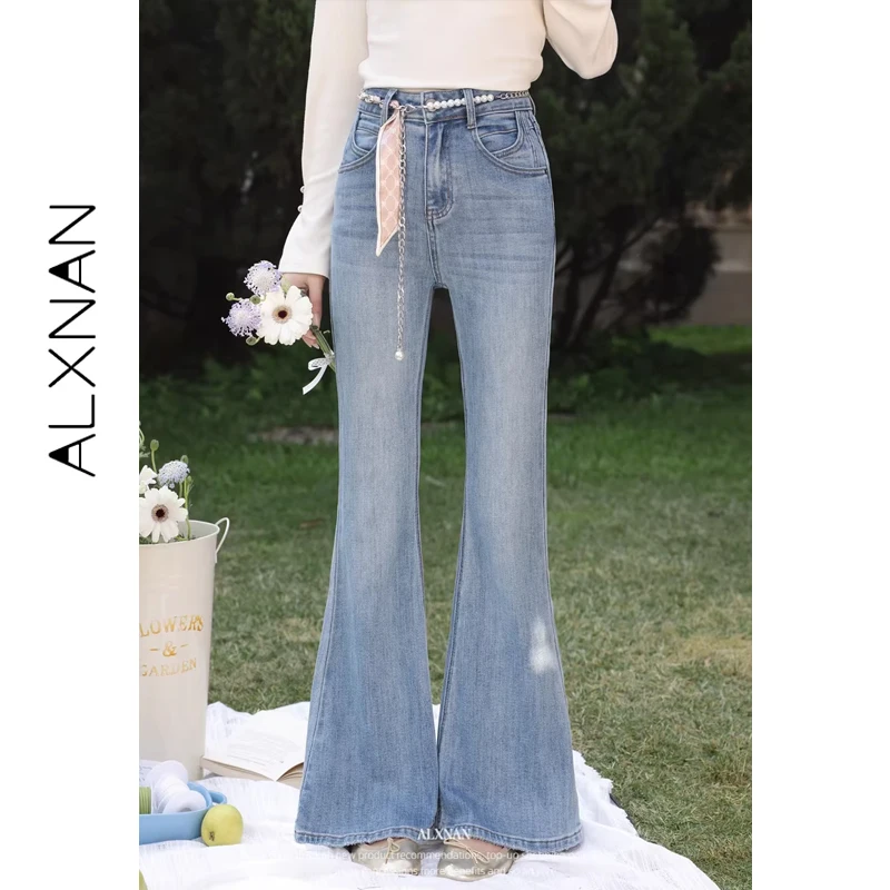 

ALXNAN Vintage Blue Flared Jeans Women High Waist Casual Denim Pants 2026 Classic Retro Trousers Wide Leg Baggy Pants L61781