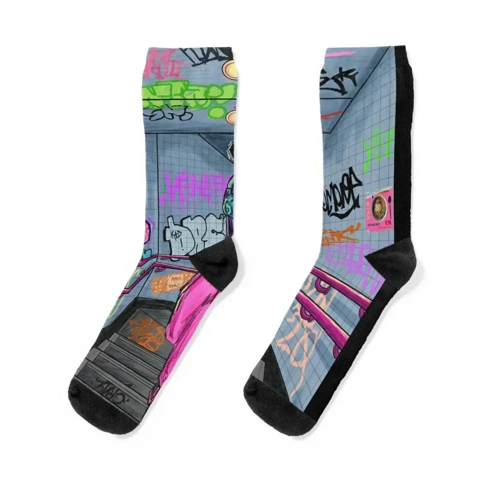 way back (graffiti staircase) Socks bright garter Running christmass gift Socks Women Men's