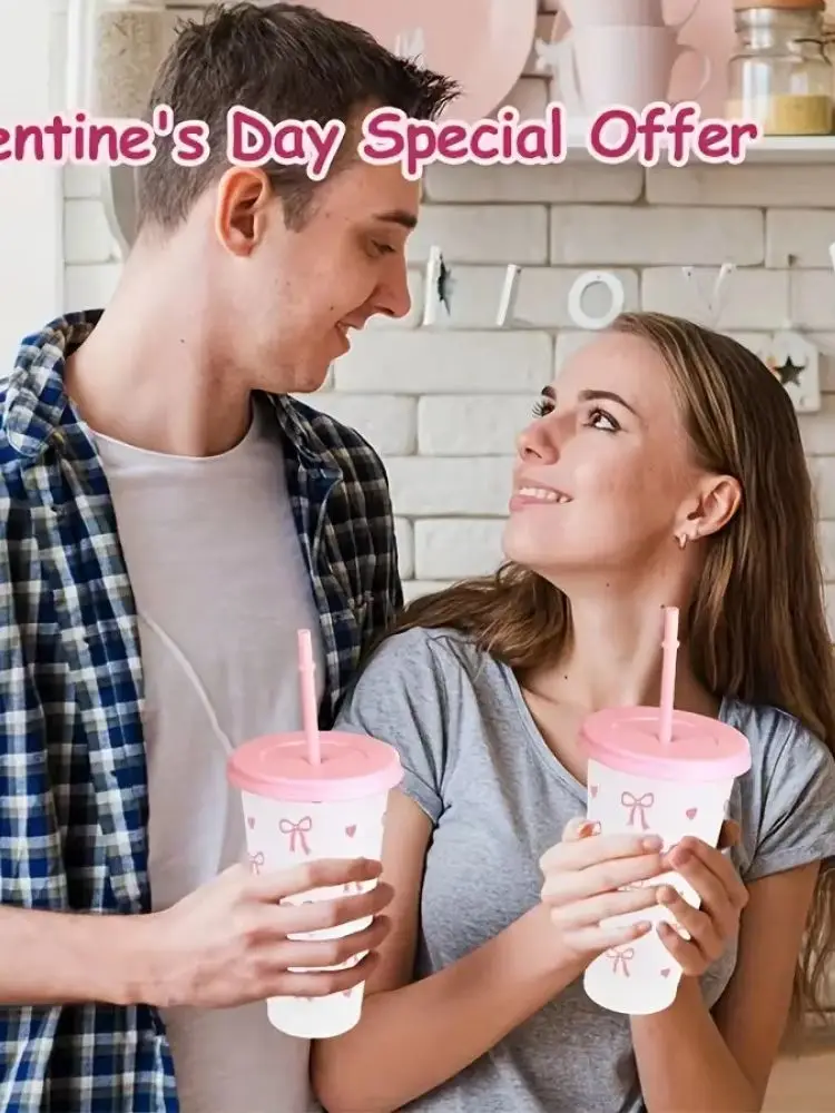 10/20/30 Pack 24oz Pink Bow Plastic Cups Tumblers, Reusable Cup, Iced Coffee Cup With Straw And Lid, Suitable Mother's Day, Dates, Birthday Parties, Outdoor Activities, Daily Use And Camping Summer Drink Cup Valentine's Day,, Mother's Day, Halloween