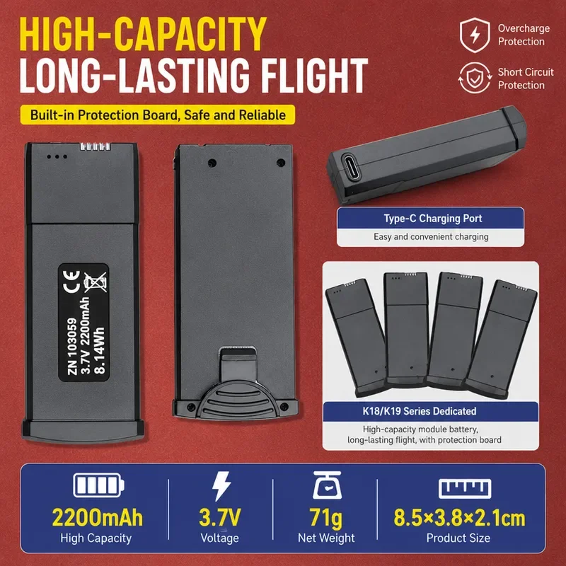 for K18 19 Max Large Capacity Lithium Battery Module High Rate Long Battery Life Four Axis Drone Model Aircraft Accessories