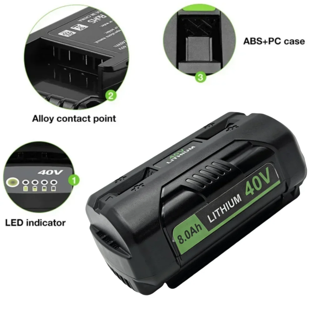 For Ryobi Compatible 40V Li-ion Battery 6.0Ah 8.0Ah Cordless Power Tools Compatible with OP40401 OP4050A OP4050 RY40502 RY40200