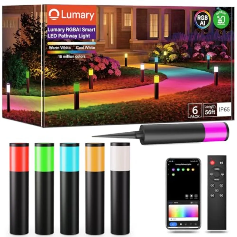 

6 Pack Smart Pathway Lights 2100LM RGBAI/Cool/Warm White Aluminum Wired Landscape Lighting IP65 Waterproof Works with Wi-Fi APP