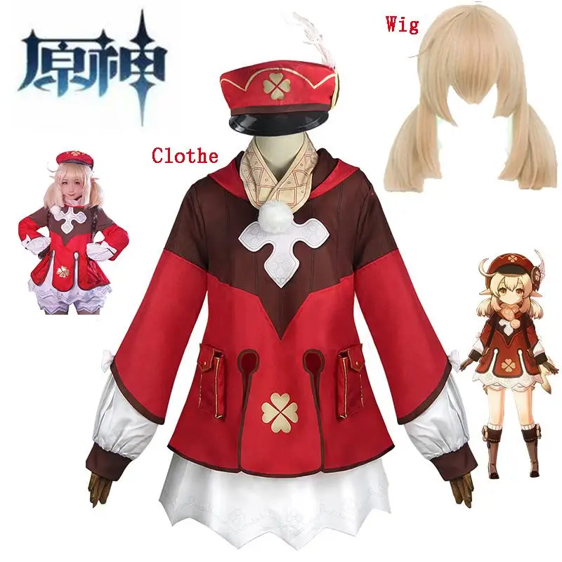 

Game Genshin Impact Klee Cosplay Costume Anime Loli Red Cute Dress Sock Wig Carnival Backpack Halloween Party Cosplay Cosutme