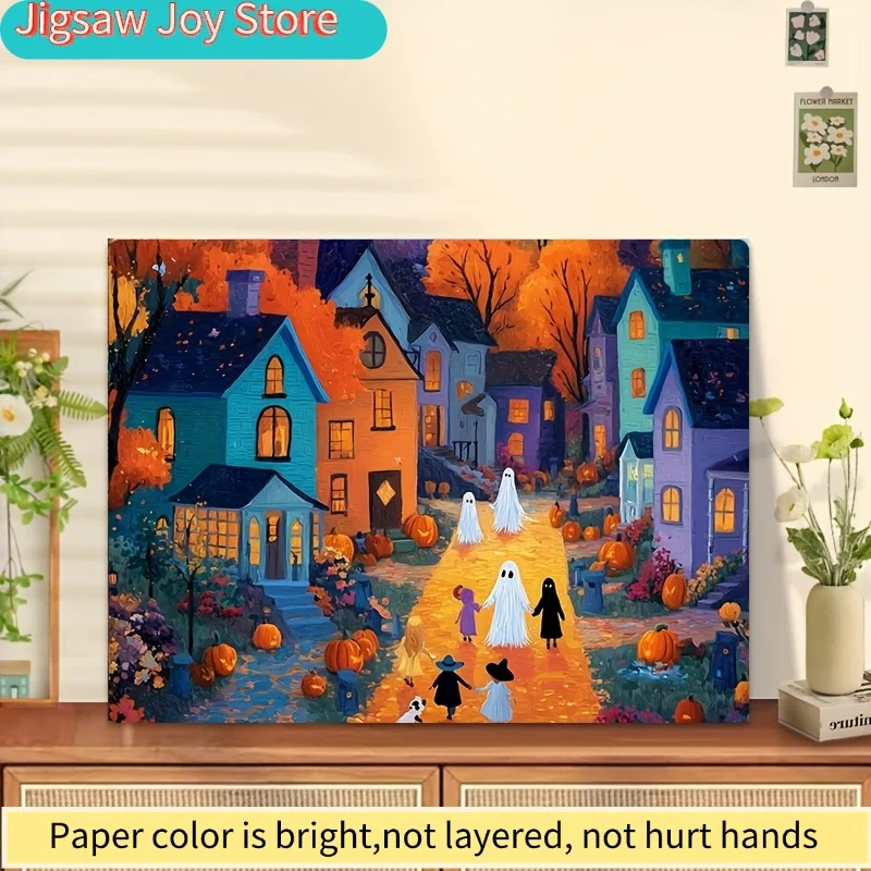 Quebra-Cabeça de 500 Peças Projetado para Adultos com um Passeio Fantasmagórico por uma Cidade Colorida na Floresta, Perfeito para Jogos de Festa e Atividades