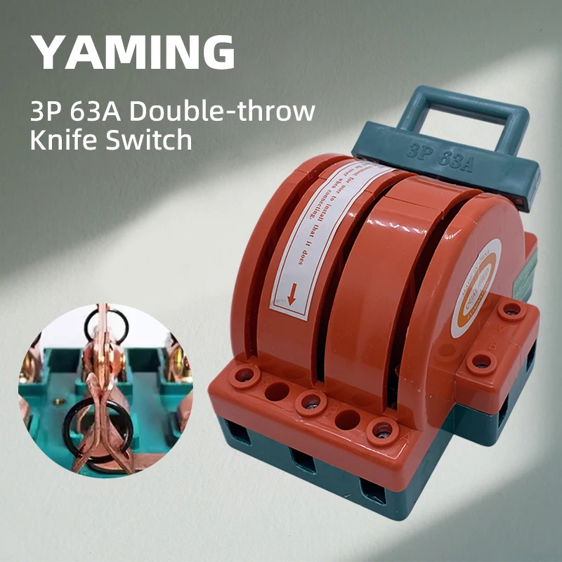 Knife Switch Double Throw Power Supply Two-way Transformation 3P 63A Copper Manual Changeover 380V