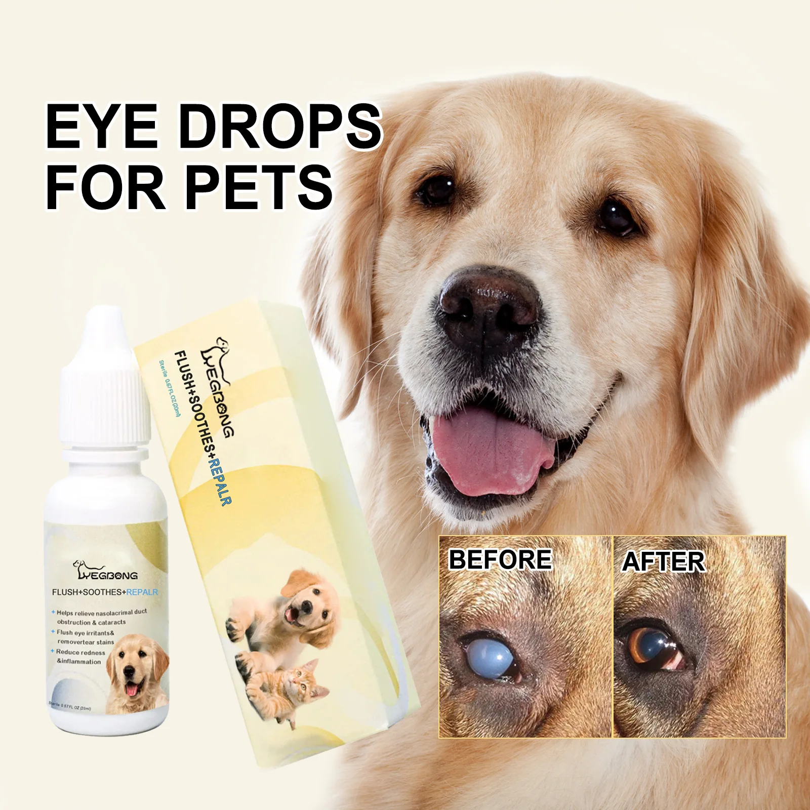 Yegbong Pet Eye Drops, Dog Cat Eye Gentle Cleansing Tears Eye Scale Pet Care Eye Drops