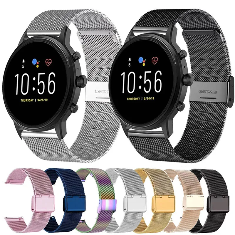 Bucle Mlianese de Metal de 22mm para pulsera Fossil Gen 6 de 44mm para Fossil Gen 5 5E 44mm/LTE 45mm/Carlyle HR/pulsera de acero inoxidable