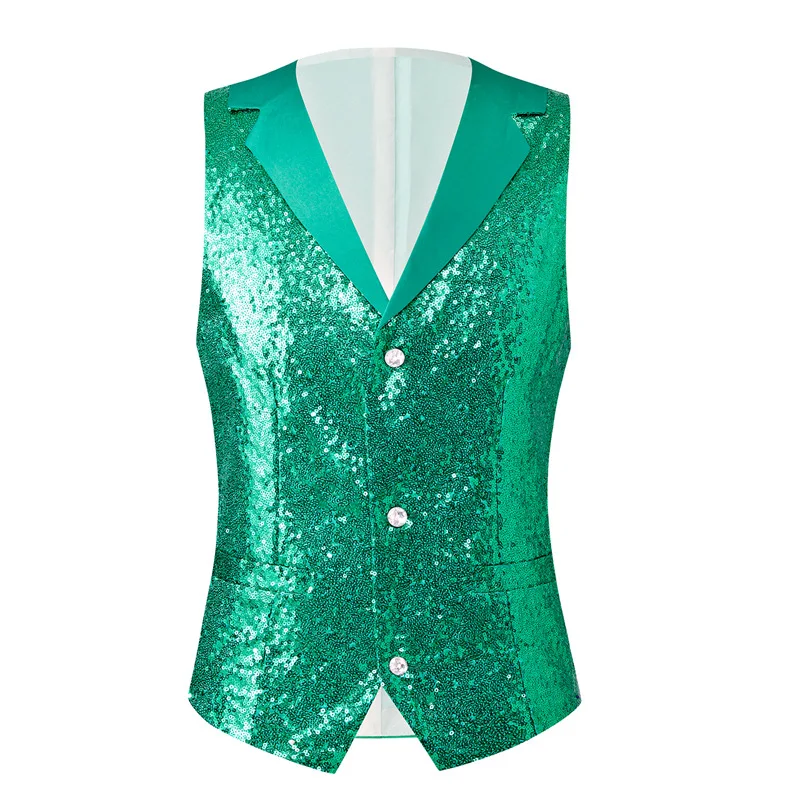 2024 otoño nuevo Color traje de lentejuelas Collar Rosa/Rosa-rojo/verde chalecos para hombres, presentador, cantante, vestido de coro de escenario,