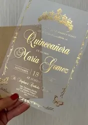 Gold Shiny Stamp Print 0.5mm Clear Acrylic Invitations, 30pcs Pvc Free Customized Personalized Laser Engraved Wedding Card