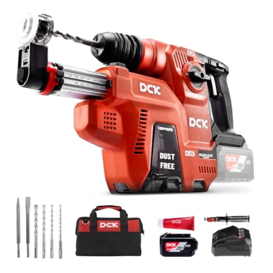 

20V Cordless Rotary Hammer with Dust Collector 15 in³ Dust Collection Box 5-Inch Stroke 2.8J Impact Energy Brushless SDS Plus H