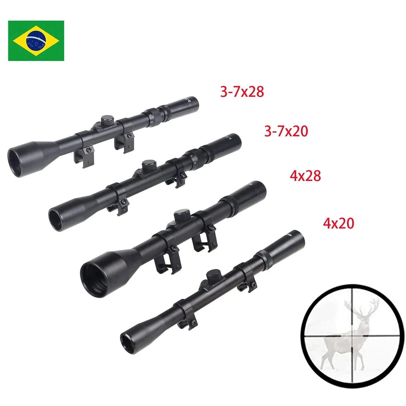 Tactical 3-7x28 3-7x20 4x28 4X20 Rifle Scope Crosshair Optics Sight Airsoft Rifle Scope with 11mm Dovetail Rail for Hunting